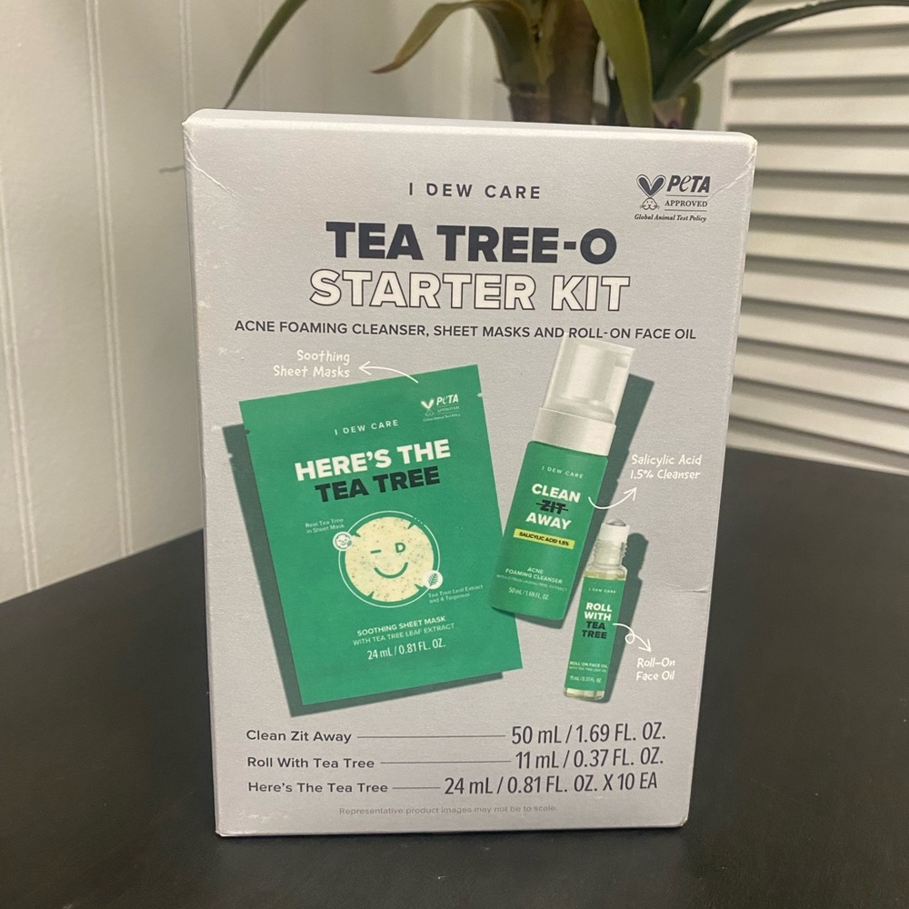 I Dew Care Tea Tree O Starter Kit Acne Foaming Cleanser Sheet Masks and Roll on